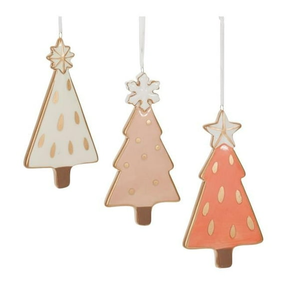 4 in. Ceramic Tree Ornament, Beige & Pink