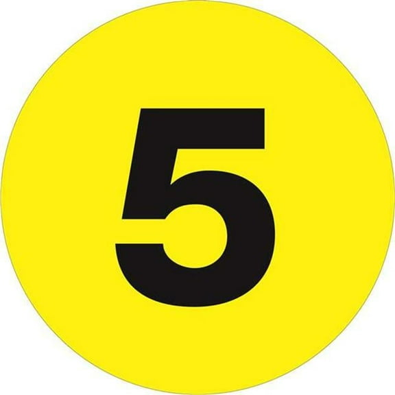 4 in. Circle - 5 Fluorescent Yellow Number Labels - Roll of 500