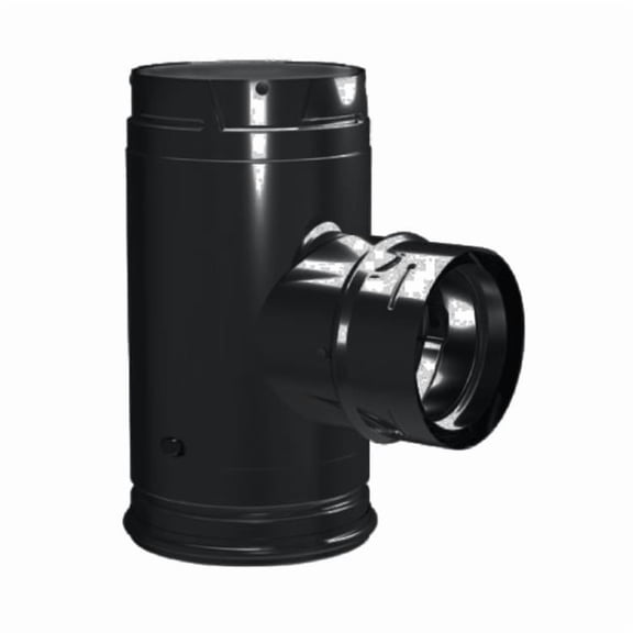 4 in. Dia. Pellet Vent Pro Black Increaser Tee with Clean-Out Tee Cap, Black