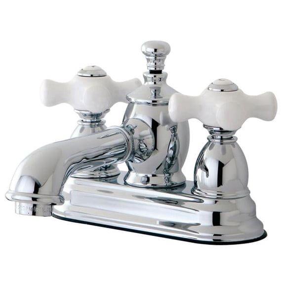 4 in. English Country Centerset Lavatory Faucet with Cross Handle & Brass Pop-Up, Polished Chrome