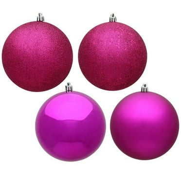 4 in. Fuchsia 4 Finish Assorted Color Christmas Ornament Ball - 12 per Box