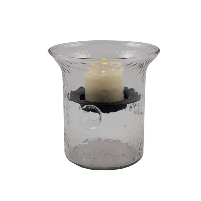 4" Clear Hammered Glass Tabletop Hurricane Candle Holder