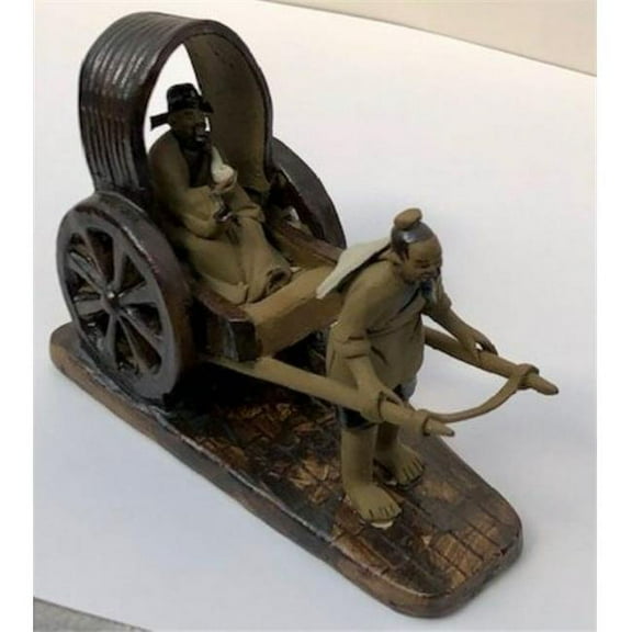 4 in. Mud Man Pulling Rickshaw Miniature Ceramic Figurine
