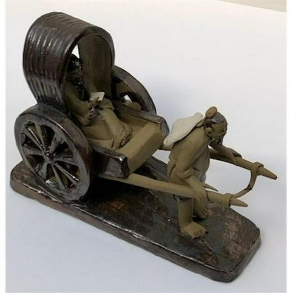 4 in. Mud Man Pulling Rickshaw Miniature Ceramic Figurine