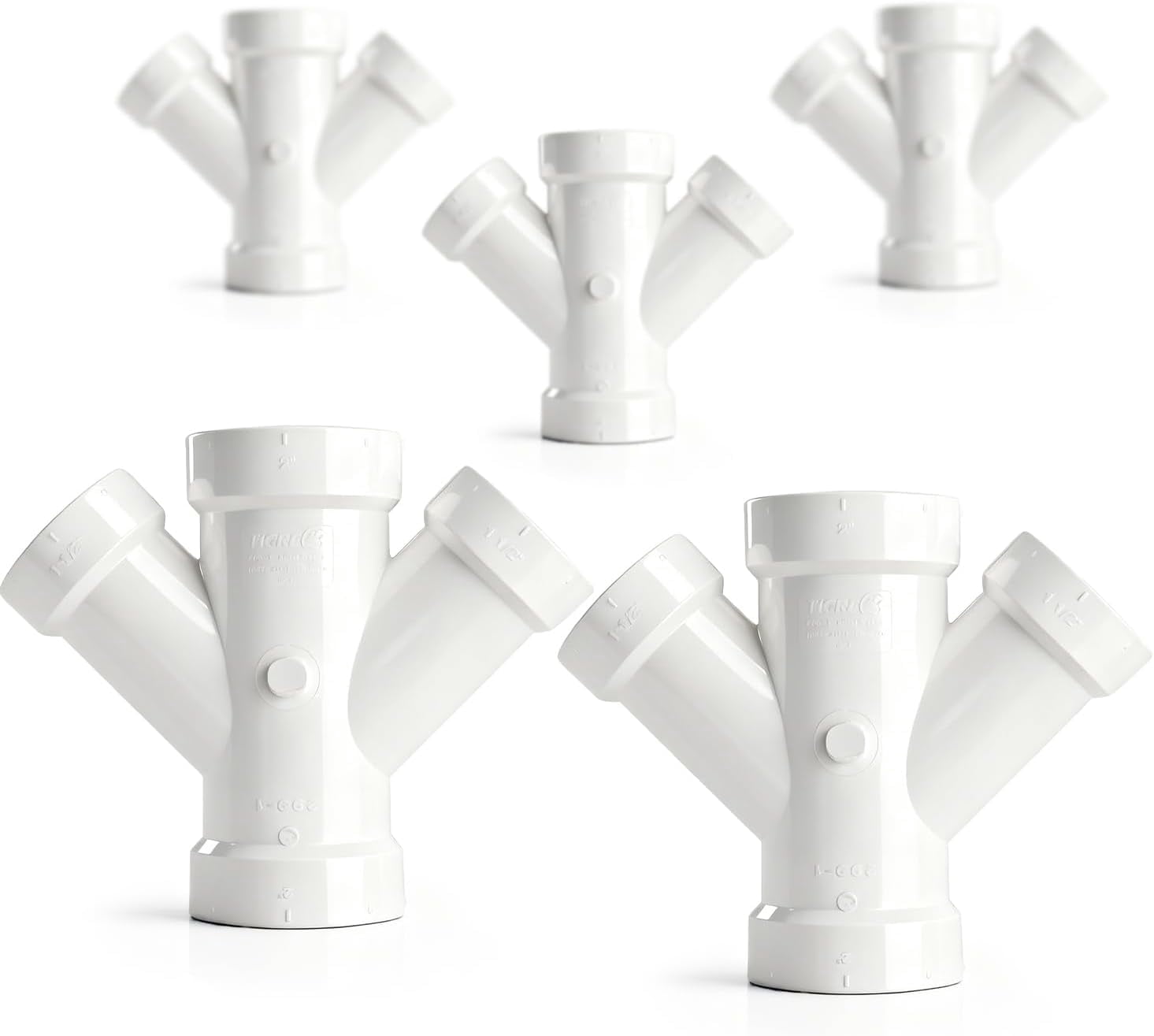 4 in. PVC DWV Double Wye Hub, White PVC Drain, Waste & Vent Fitting, (5 Pack)