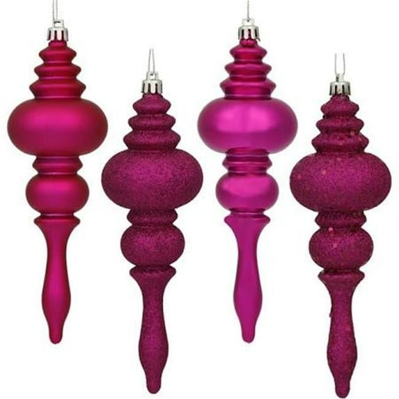 4 in. Pink Finial 4 Finish Assorted Color Christmas Ornament - 8 per Box