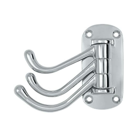4 in. Projection Heavy Duty Triple Swivel Hook, Bright Chrome - Solid Brass
