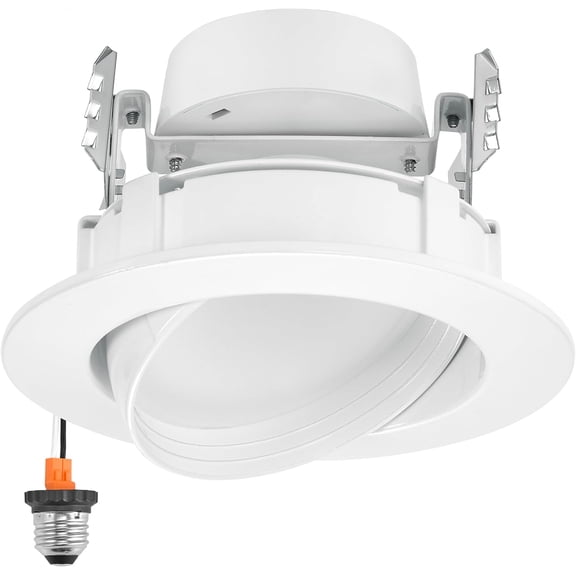 4 in. Rotatable LED Retrofit Downlight Gimbal, 1000 Lumens, 10 Watts, 5 CCT 2700K/3000K/3500K/4000K/5000K, Dimmable, Aluminum White Trim