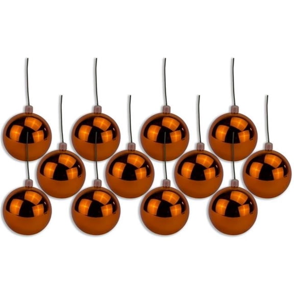 4 in. Shiny Ball Ornament with Wire & UV Coating, Orange - Pack of 12