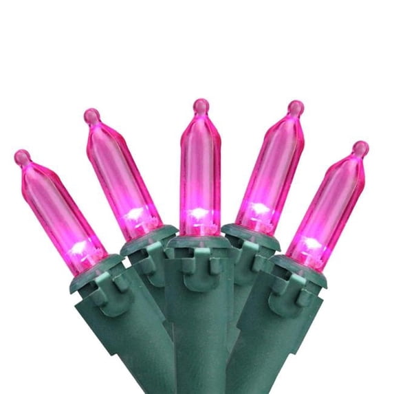 4 in. Spacing Pink LED Mini Christmas Lights, Green Wire - Set of 100