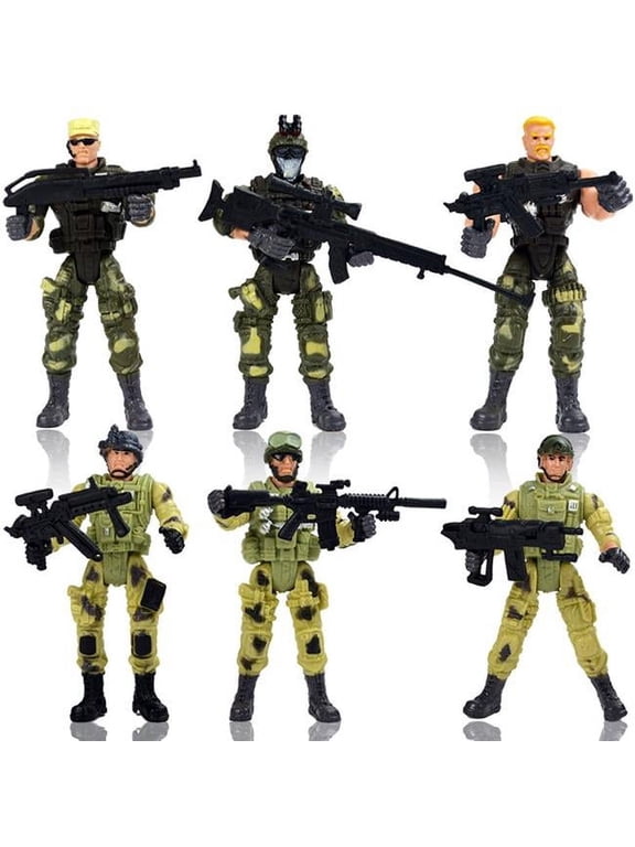 4 in. Special Force Army SWAT Soldiers Action Figures with Weapons & Accessories - 6 Figures Per Pack