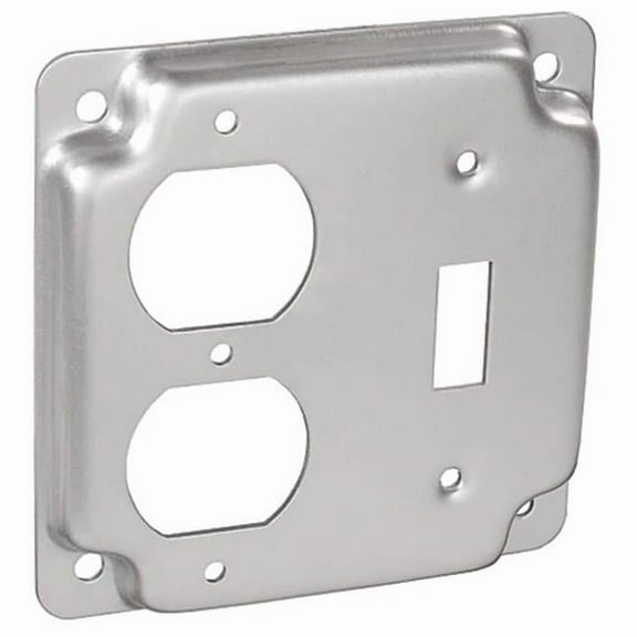 4 in. Steel Metallic 2-Gang Exposed Work Square 1-Switch & 1-Outlet Cover