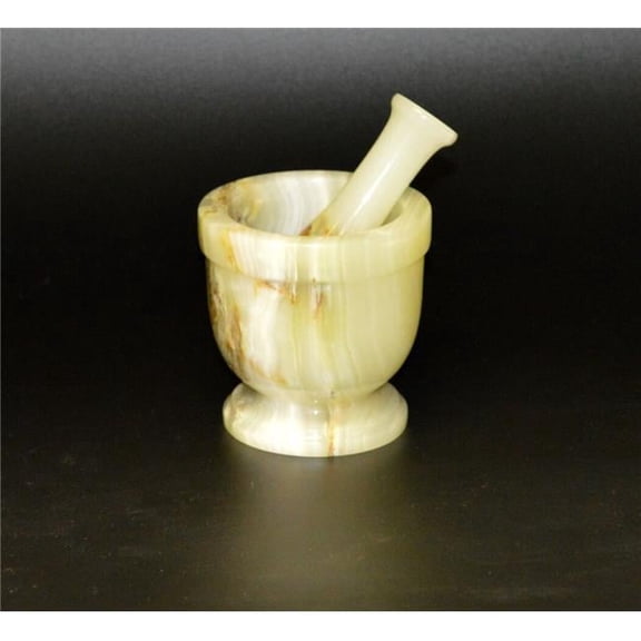 4 in. Traditional Style Mortar & Pestle Set, Light Green Onyx