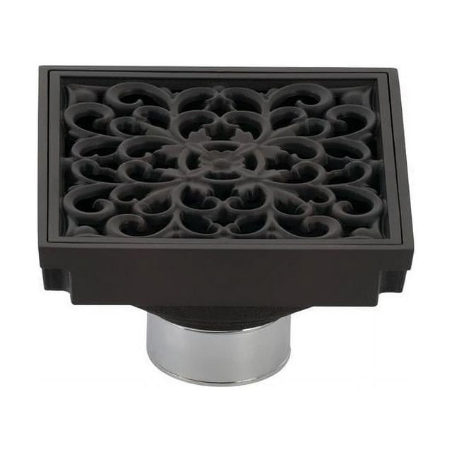 4 in. Watercourse Scroll Square Grid Shower Drain, Oil Rubbed Bronze