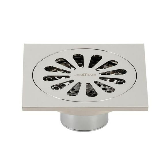 4 in. Watercourse Sunburst Square Grid Shower Drain, Polished Nickel