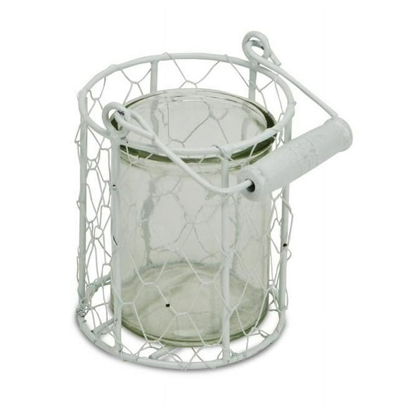 4 in. White & Clear Wire Basket & Glass Jar
