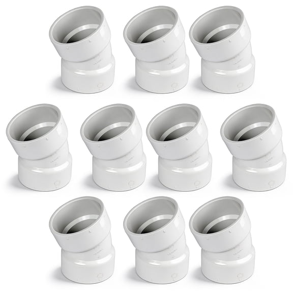 4 in. White PVC DWV 1/16 Bend 22.5° Elbow, Hub x Hub Connection, For Drain, Waste & Vent Plumbing Systems, (15 Pack)