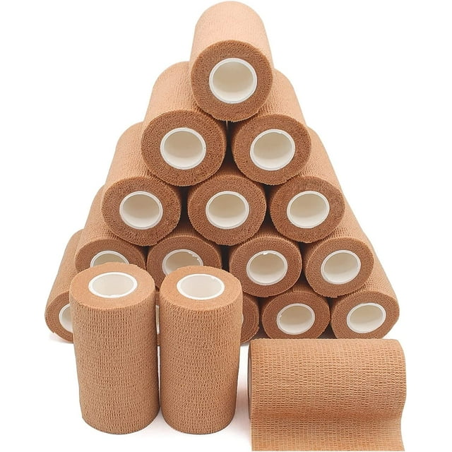 4in Wide Self Adherent Cohesive Wrap Bandages (18 Pack), 5 yds Self