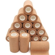 4-in Wide Self Adherent Cohesive Wrap Bandages (18 Pack), 5 yds Self Adhesive Bandage Wrap, Brown Athletic Tape