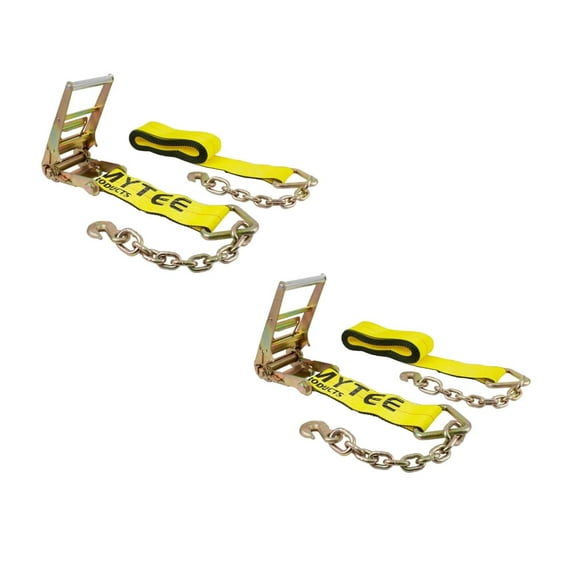 4 in. x 30 ft. Ratchet Tie Down Straps with Chain Anchor 5400 Lbs WLL Flatbed Trailer Tie Down (2 Pack)