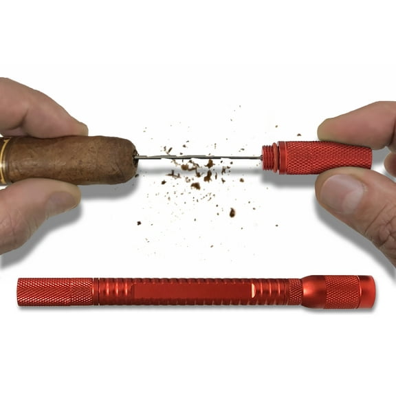 4 in1 Cigar Draw Tool with 2 Built-In Punch Cutters, Nubber, & Notch Bladed Needle - Color: Red