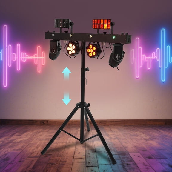 4 in1 LED Moving Head Par Effect Light, Stage Lights Complete Set with Tripod Stand & Bag for Bar, Club, Party, Wedding, DJ Events