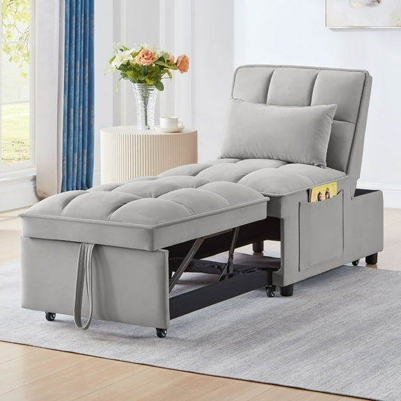 4 in1 Multi-Function Single Sofa Bed with Storage Pockets,Tufted Single Pull-out Sofa Bed with Adjustable Backrest and Pillows ,Convertible Chaise Lounge