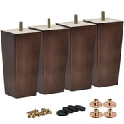 4 inch / 10cm Wooden Furniture Legs, Tchosuz Pack of 4 Mid Century Modern Solid Wood Walnut Pyramid Square DIY Replacement Feet with 5/16" Hanger Bolts & T-Nuts for Sofa Couch Armchair Bed Riser