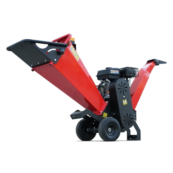 4 inch 196CC 6.5HP Woodchipper, Mulcher, Wood Chipper, Leaf Branch Shredder, Gas Powered, EPA Engine, with Emergency Stop Button, Red, VTS-650
