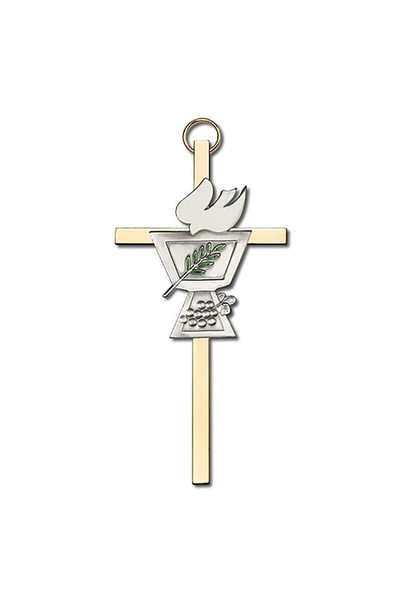 Confirmation Chalice Wall Cross - Metal, 4-Inch - Gold Plate, Silver Finish