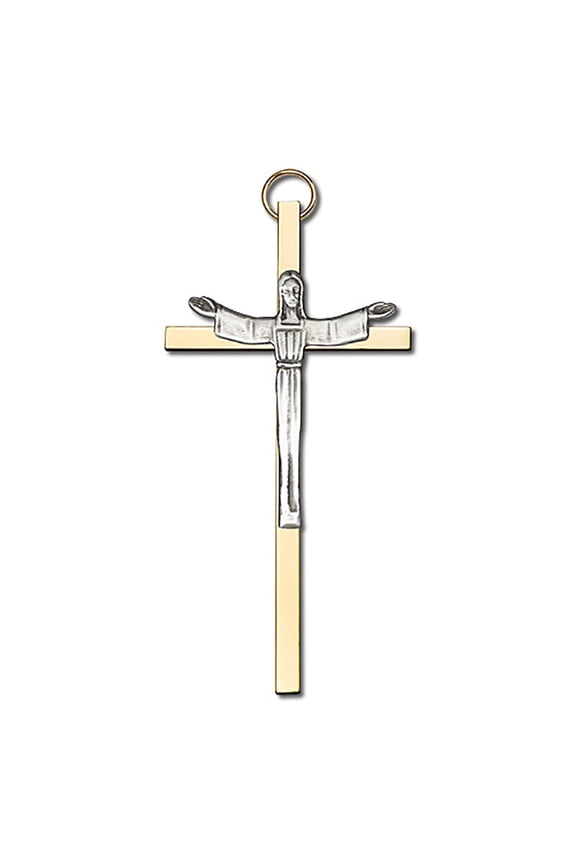 Risen Christ Wall Cross - Metal, 4-Inch - Gold Plate, Silver Finish