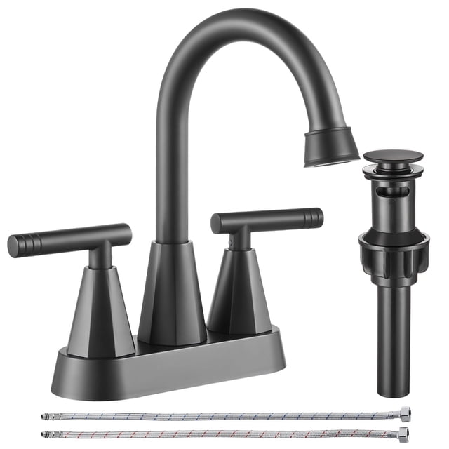 4-inch Bathroom Faucet with Pop up Drain and Two Supply Hoses, Lead ...