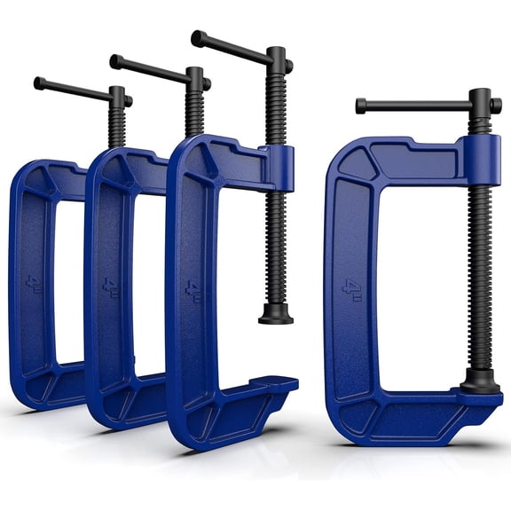 4 inch C Clamps 4-Pack, 2-3/4"(70mm) Large Deep Throat, Ductile Iron C-Clamp w/ 1700LB Clamping Force, Design for Welding, Woodworking, Metal and DIY Projects