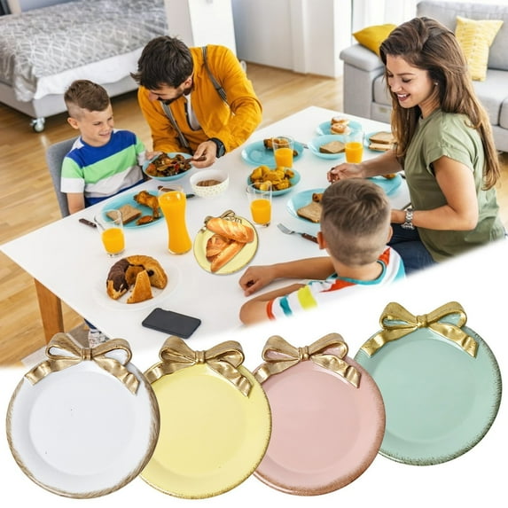 4-inch Dessert Plates, Porcelain Snack Stand Serving Platters for Cake, Appetizers, Kitchen & Bar Dishware, Dishwasher Safe & Chip-Resistant Yellow 4.33x3.74''