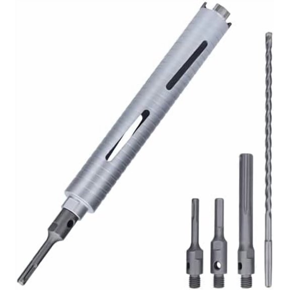 /4 inch Dry Core Drill Bit, 10" Drilling Depth, 5/8"-11 Thread Core Drill Bit for Concrete Masonry Brick Block, Includes 3 Adapters Plus, Max and Hex (/4 inch)