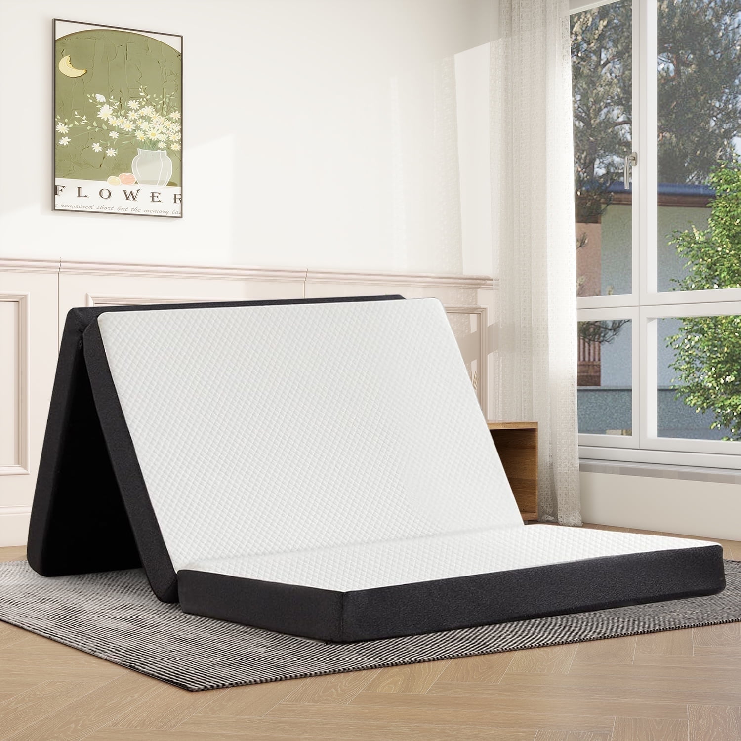 4 inch Foldable Memory Foam Mattress Twin Size, CertiPUR-US Certified - Tri-Fold Design with Removable Cover