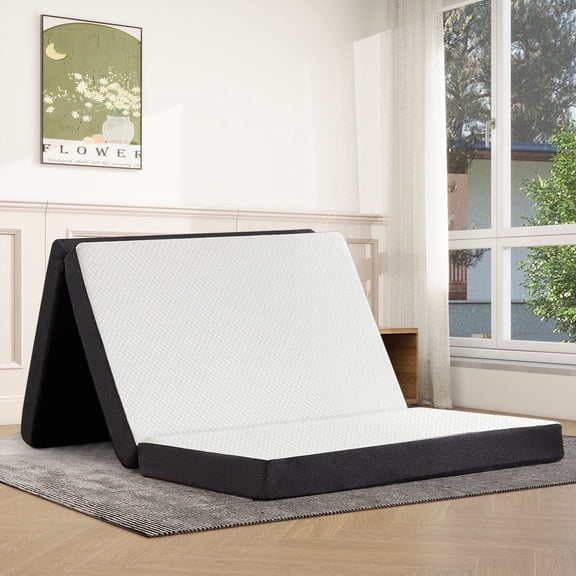 4 inch Foldable Memory Foam Mattress Twin Size, CertiPUR-US Certified - Tri-Fold Design with Removable Cover