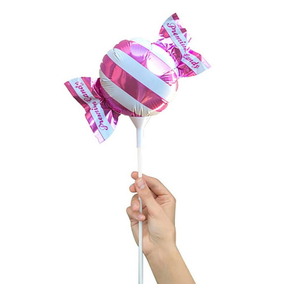 4 inch Handheld Candy - Pink/ White Stripes (Air-Fill Only) Foil Mylar Balloon - Party Supplies Decorations
