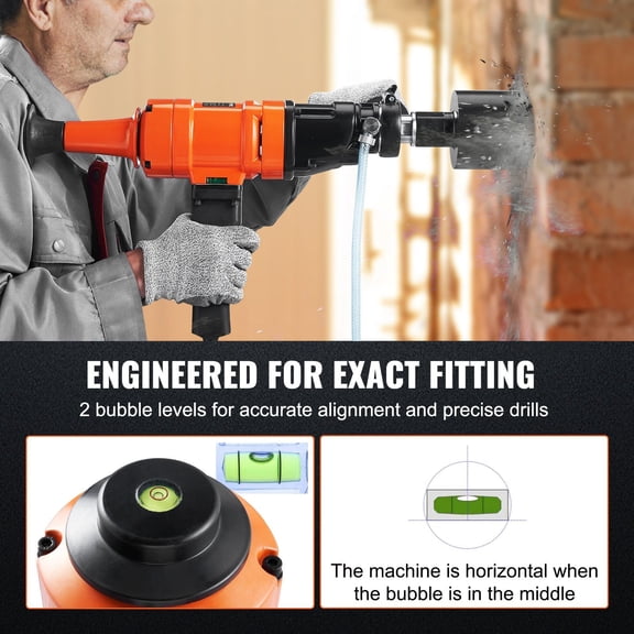 4 inch Handheld Diamond Core Drilling Machine 1500W Wet Concrete Core Drill Rig 1100-2400RPM Two Speed 1-1/4 Inch Thread 2 Bubble Levels 3-4 Inch Drilling Diameter for Concrete Brick Block Stone