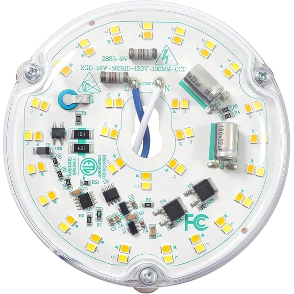 4 inch LED Retrofit Light Kit for Ceiling Fan Light Replacement Panel PCB 18W Color Temperature Adjustable 3000K 4500K 6000K 2200LM 120V CRI90 Dimmable