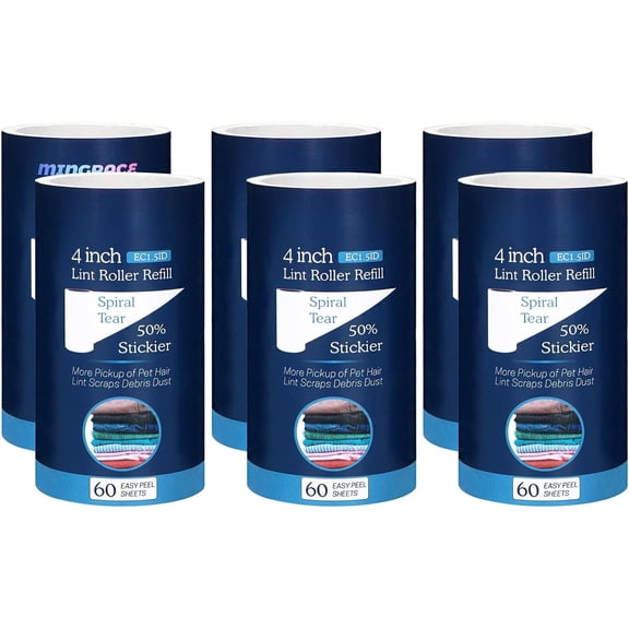 4 inch Lint Roller Refills Only Compatible with Evercare Extra Sticky  Remover Lint Rollers, 50%  Pickup, 60 Sheets Each Refill, 6 Pack, 360 Sheets Total (1 1/2'' Inside Dia.)