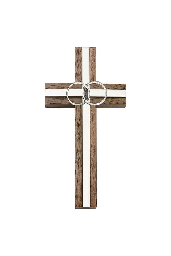 4 inch Marriage Cross, Walnut w/ Antique Silver inlay