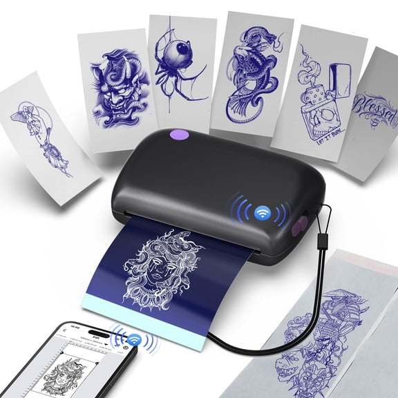 4-inch Mini Thermal Printer, Portable Thermal Tattoo Transfer Machine, Bluetooth Connection, Compact and Portable, Suitable for Travel,Parties, and Beginners, Comes with 10pcs Tattoo Transfer Papers