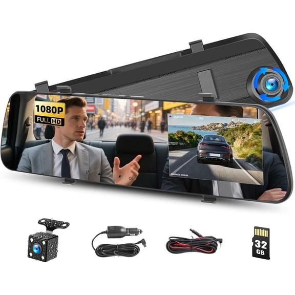 4 inch Mirror Cam,1080P Rear View Mirror Camera for , Cameras Front and Rear Night Vision,24H Parking ,Loop Recording, Motion Detection,Reversing Assistance,32GB TF Card