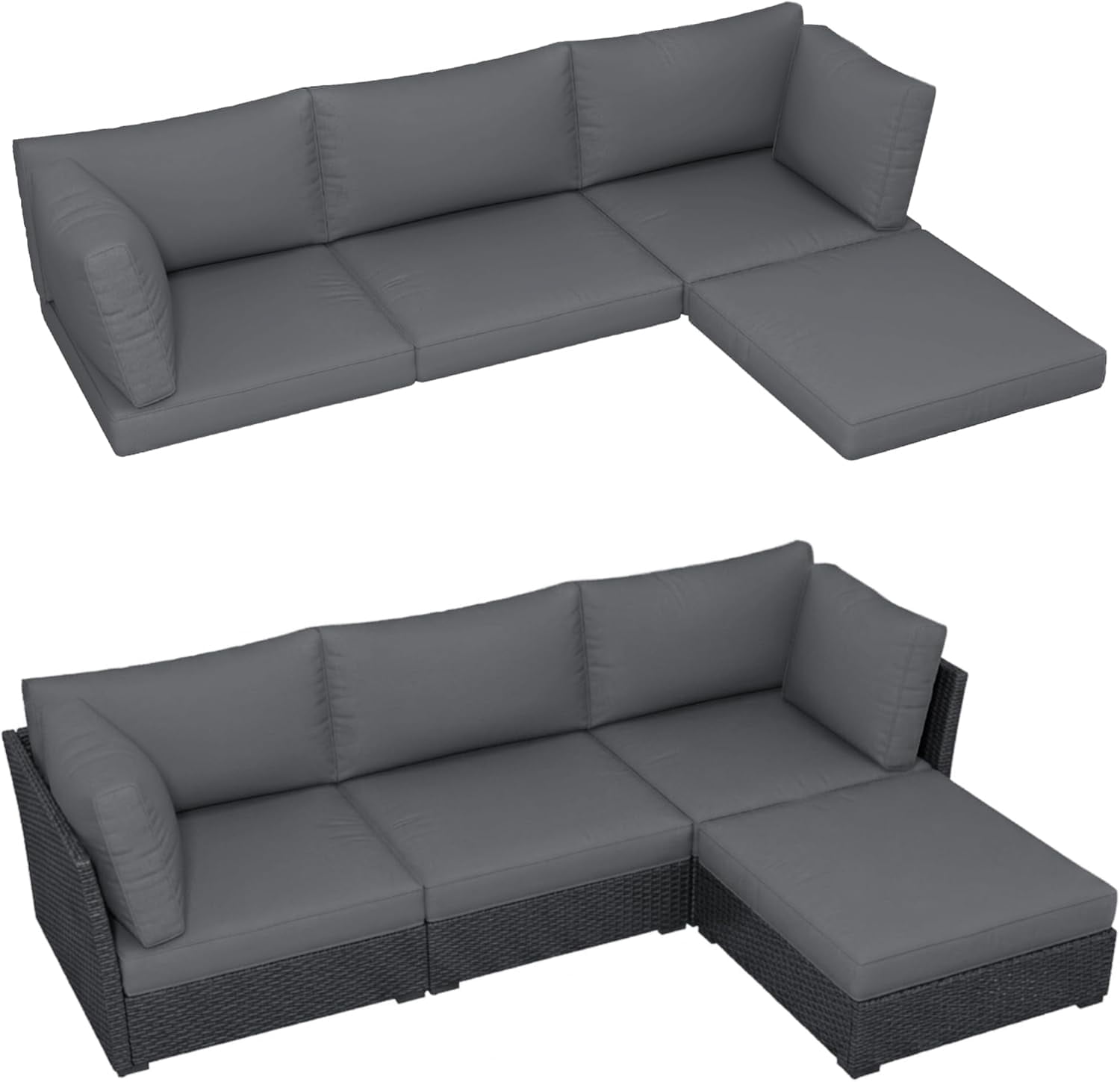 4 inch Outdoor Cushions for Patio Furniture with 5 Pillows, Patio Furniture Cushions,Water-Resistant Outdoor Couch Cushions,4 Seat Sofa Cushions for Outdoor Sectional,Grey
