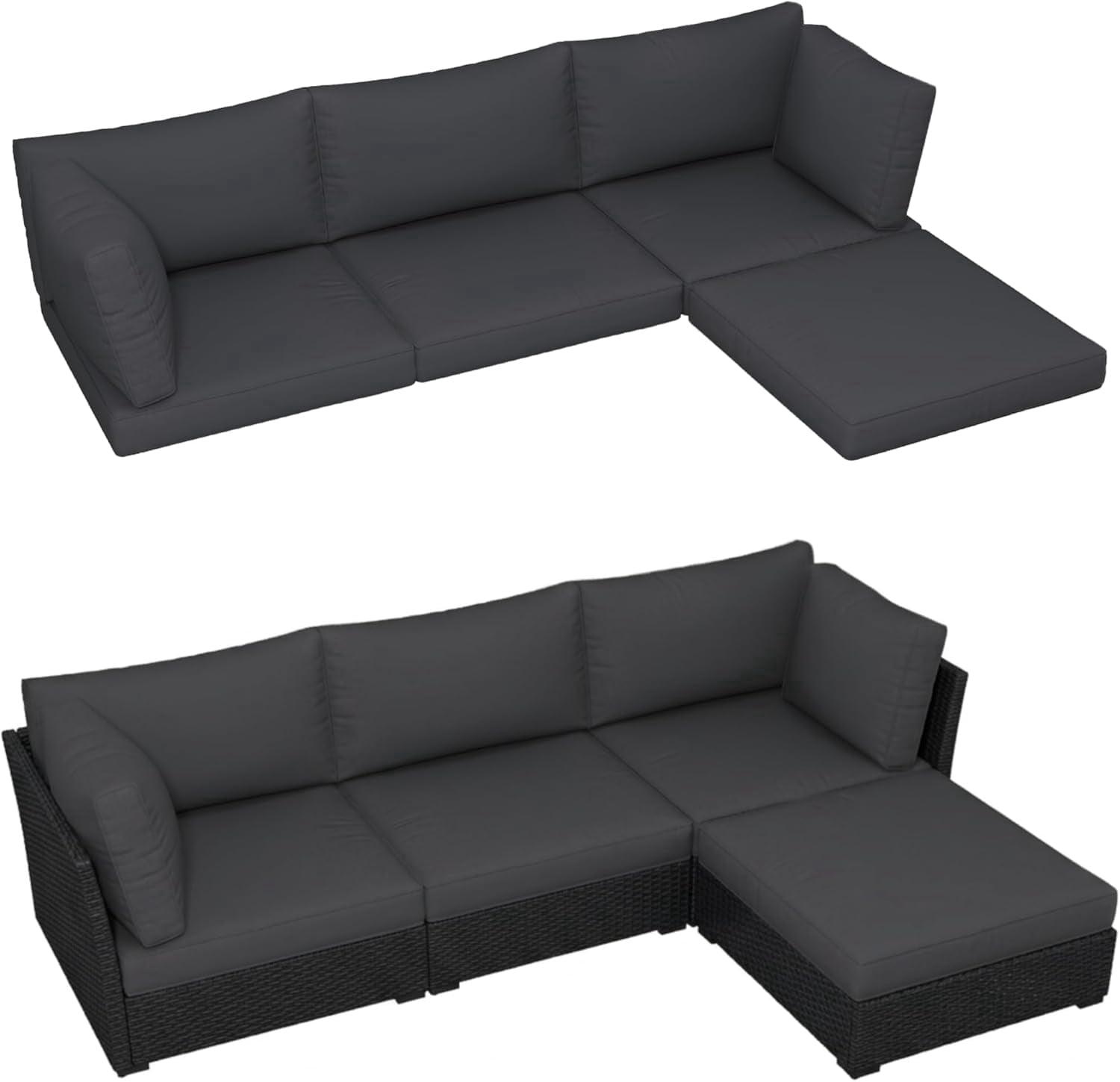 4 inch Outdoor Cushions for Patio Furniture with 5 Pillows, Patio Furniture Cushions,Water-Resistant Outdoor Couch Cushions,4 Seat Sofa Cushions for Outdoor Sectional,Black
