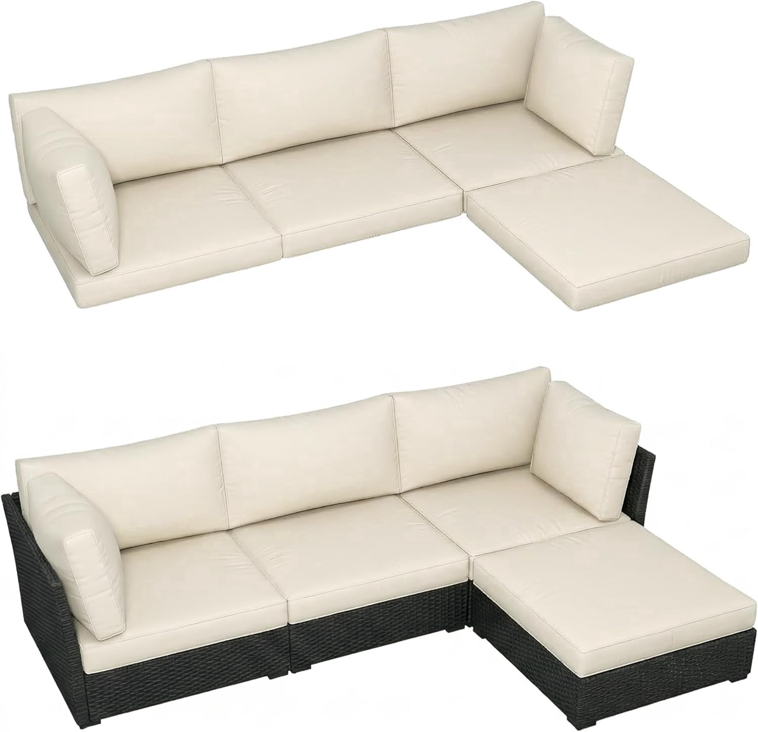 4 inch Outdoor Cushions for Patio Furniture with 5 Pillows, Patio Furniture Cushions,Water-Resistant Outdoor Couch Cushions,4 Seat Sofa Cushions for Outdoor Sectional,Cream White