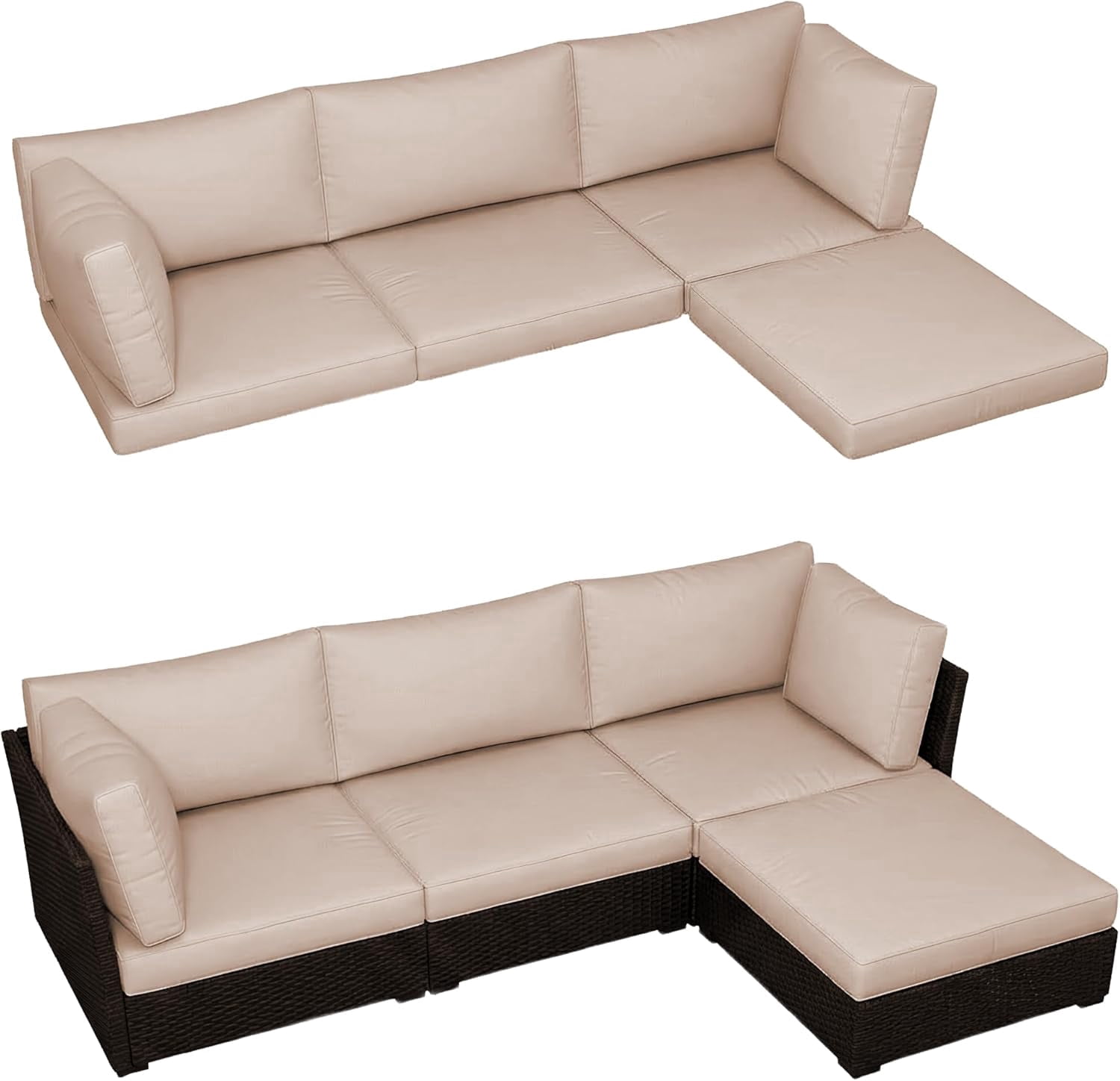 4 inch Outdoor Cushions for Patio Furniture with 5 Pillows, Patio Furniture Cushions,Water-Resistant Outdoor Couch Cushions,4 Seat Sofa Cushions for Outdoor Sectional,Khaki