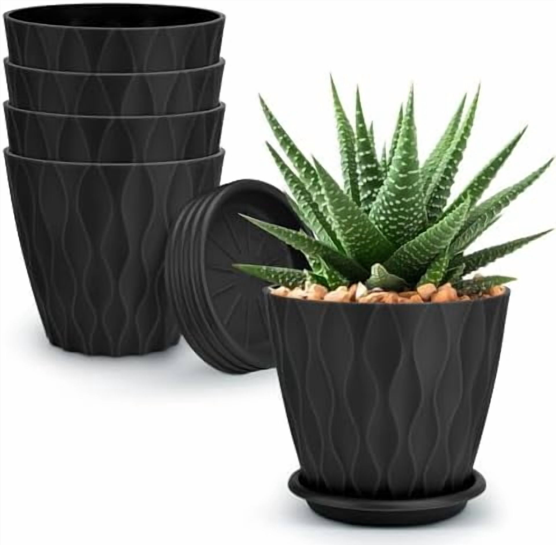 4 inch Plant Pots, 5 Pack Flower Pots Outdoor Indoor, Planters with ...