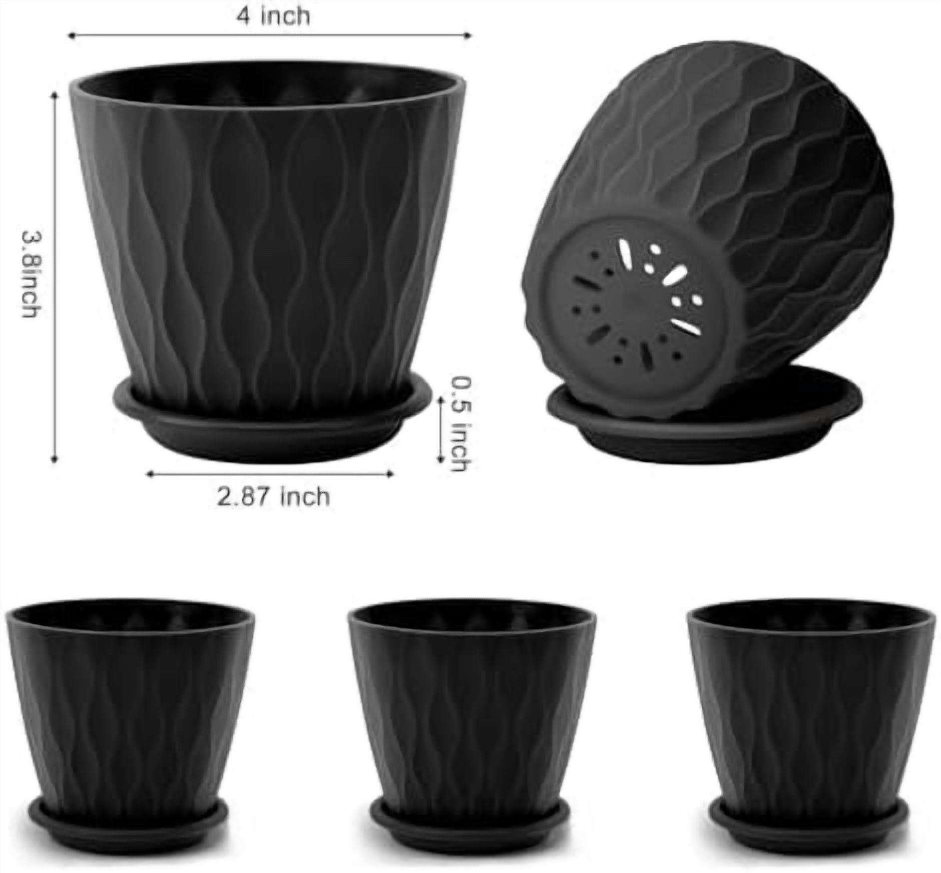 4 inch Plant Pots, 5 Pack Flower Pots Outdoor Indoor, Planters with ...